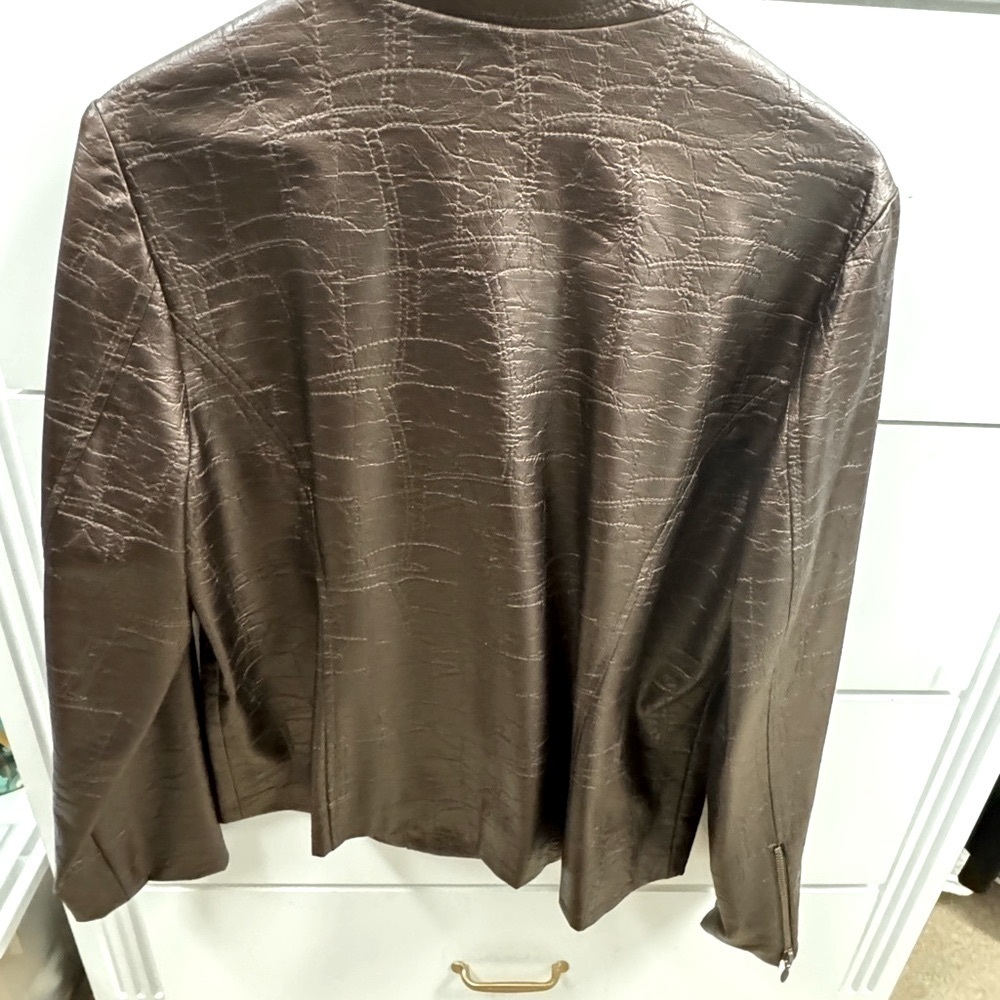 Chico’s Brown Faux Leather Jacket Medium - Picture 6 of 6